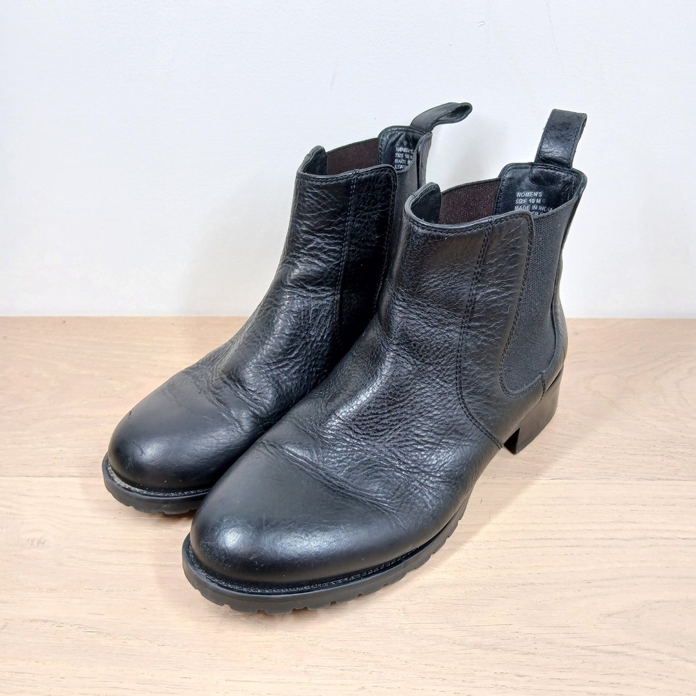 Duluth Trading Boots Women 10 Black Leather Chelsea Ankle Lug Sole Workwear
